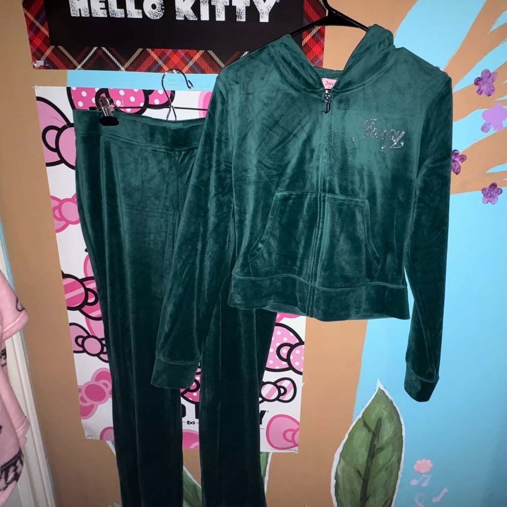 Juicy Couture Dark Green Velour Hoodie & Pants Set